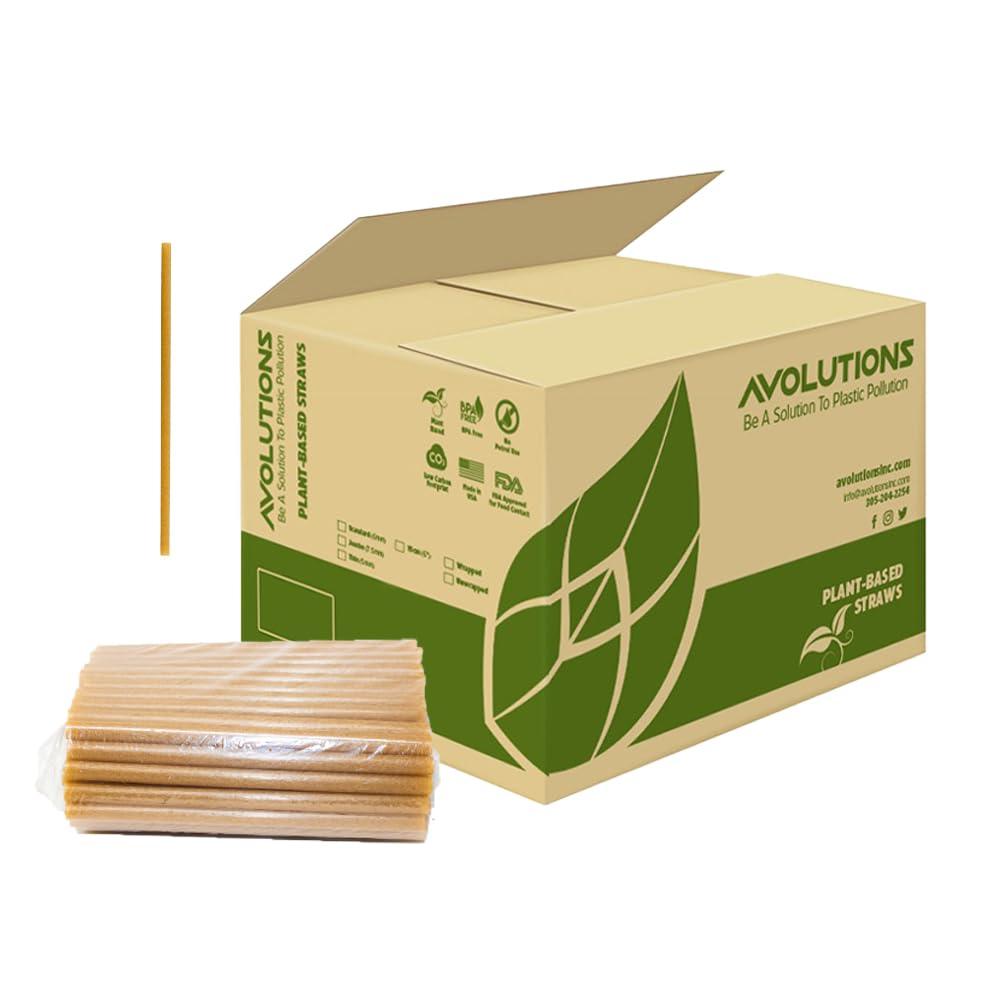 Avolutions Standard Natural Agave Drinking Straw- 8.25\" Unwrapped - 2000ct - Biodegradable Plant Based Agave Fibers that can be used in both hot and cold beverages.