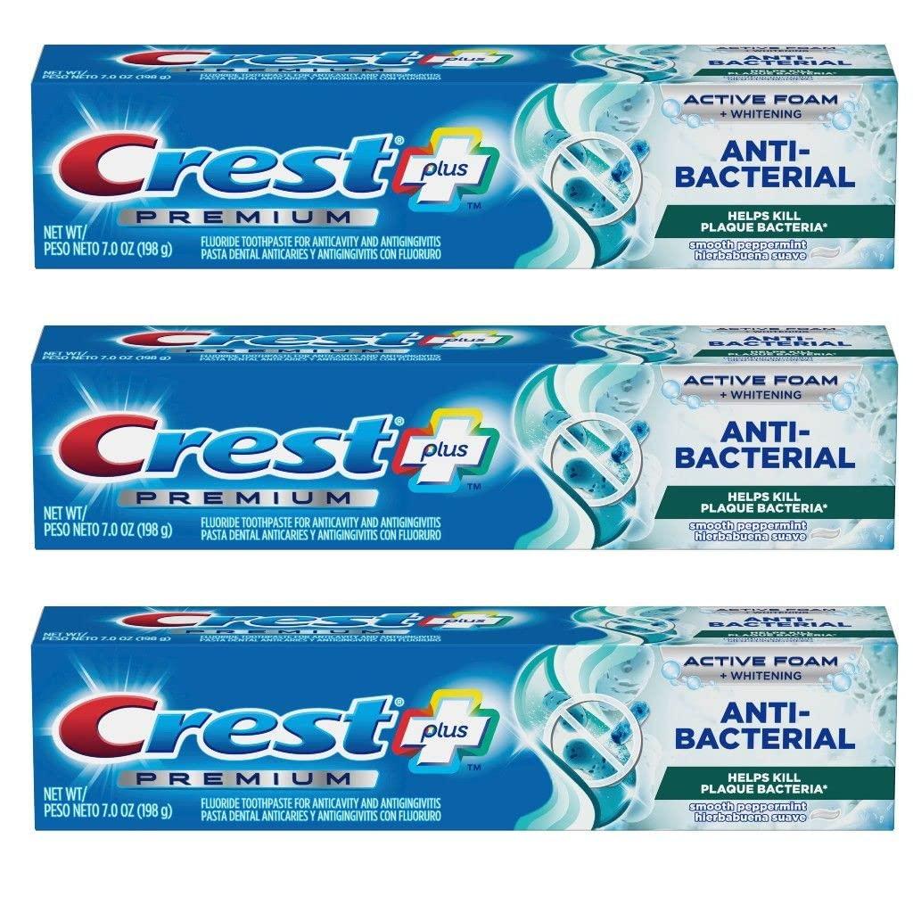 Crest Crest Premium Plus Anti-Bacterial Toothpaste, Smooth Peppermint Flavor 7.0 oz (Pack of 3)