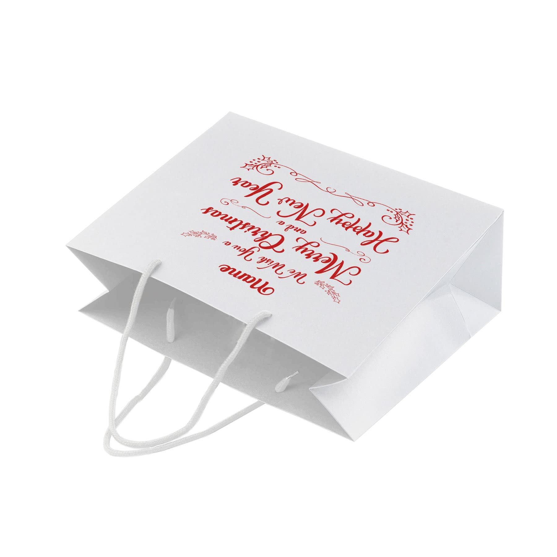 Bang Tidy Clothing Bang Tidy Clothing Personalized Christmas Gift Bags - Paper with Rope Handles - Recyclable Xmas Gift Bag - BB-XMAS-02-WHITE-M - White - M