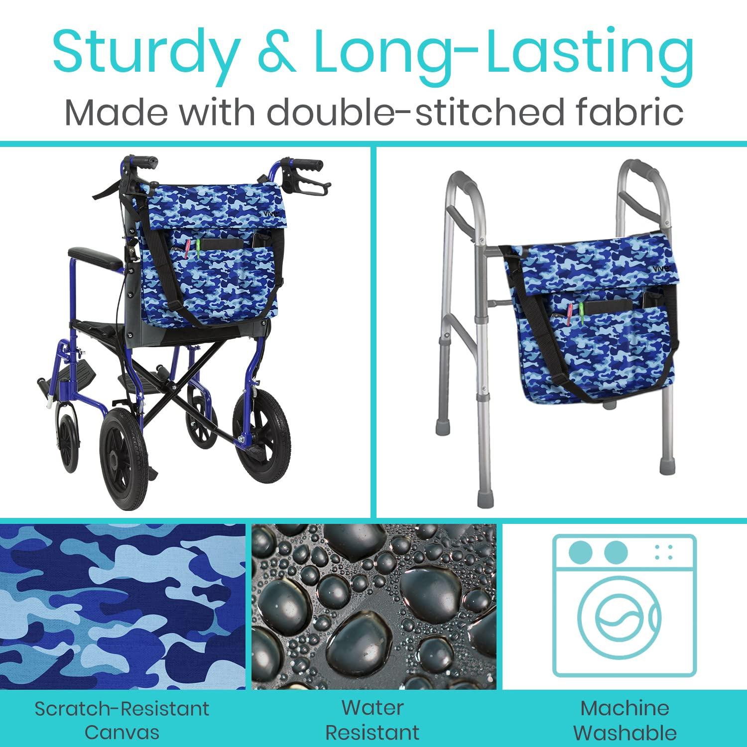 Vive Vive XL Wheelchair Bag - Waterproof, Scratch-Resistant, Double-Stitched, Machine Washable Accessory for Adults, Seniors, 15 Colors - Storage Walker Backpack to Hang on Back of Wheel Chair