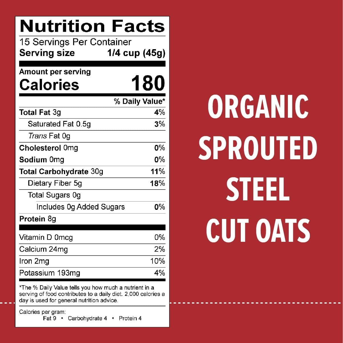 One Degree Organic Foods One Degree Organic Foods Sprouted Steel Cut Oats, USDA Organic, Non-GMO Gluten Free Oatmeal, 24 oz., 4 Pack