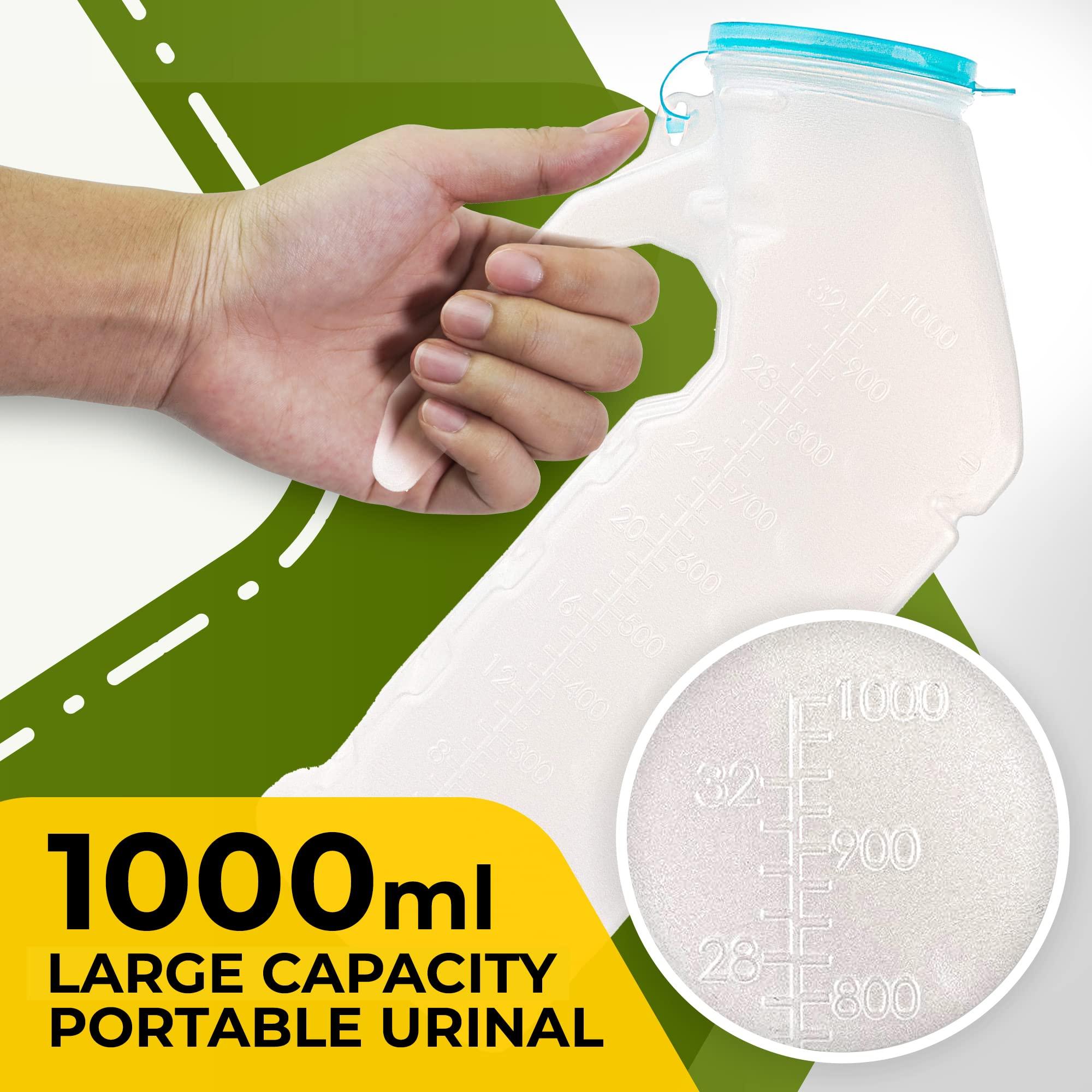 BodyHealt BodyHealt Urinals for Men 1000ml - Urine Bottle with Glow in The Dark Spill Proof Lid, Portable Urinal for Men, Male Urinal for Seniors, Hospital, Bedside & Car Travel, Mens Plastic Pee Bottles 6 Pack