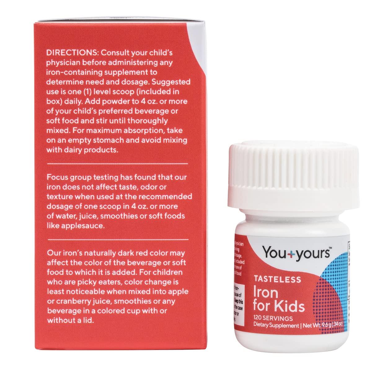 You+yours Tasteless Iron for Kids + Toddlers- 4-Month Supply- No Sweeteners, Flavors or Preservatives. Add to Beverages or Food. Pure, Flavorless Children\'s Iron Supplement.