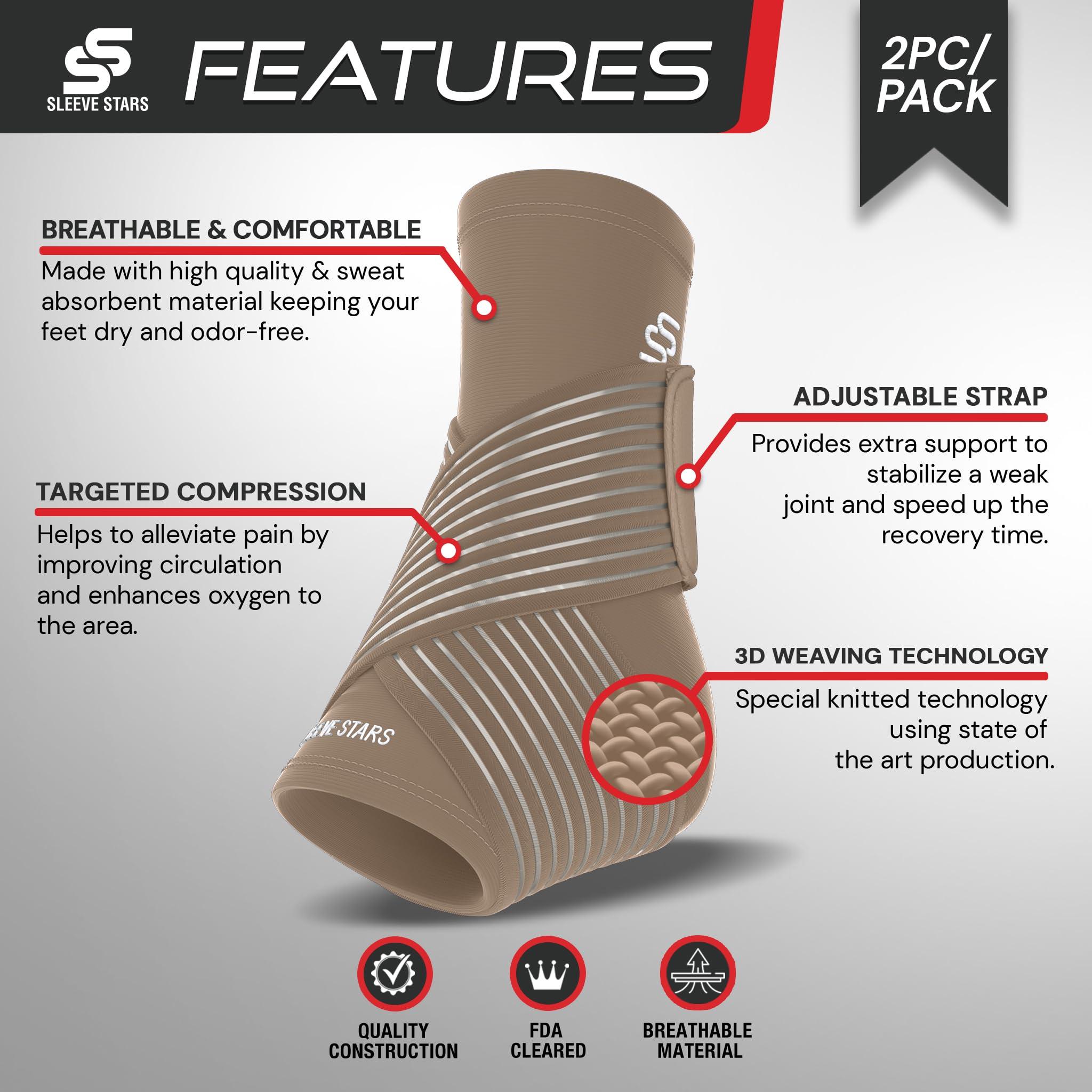 SS SLEEVE STARS Sleeve Stars Ankle Brace for Sprained Ankle, Plantar Fasciitis Relief Ankle Support for Women, Ankle Compression Sleeve w/ Strap (Single/Beige)