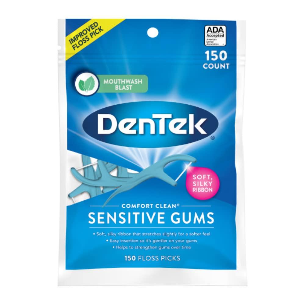 DenTek DenTek Comfort Clean Sensitive Gums Floss Picks, Soft & Silky Ribbon, 150 Count, 6 Pack