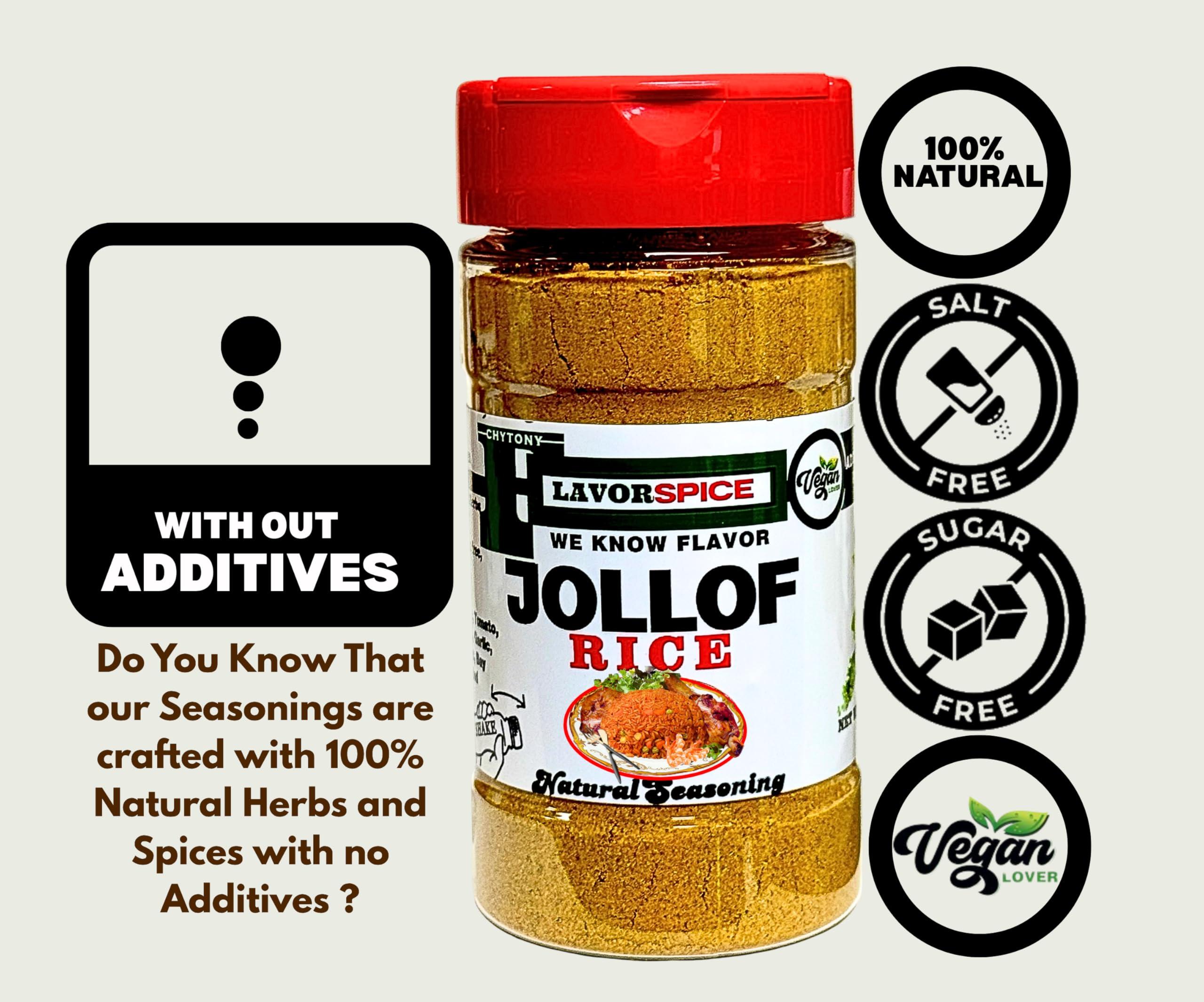 Flavor Spice LLC Jollof Rice Seasoning Crafted with 100% Natural Herbs and Spices with No Artificial or preservatives, No Salt, No Sugar, No MSG, Gluten Free, Great For Keto, Great For Vegan (3.80oz)