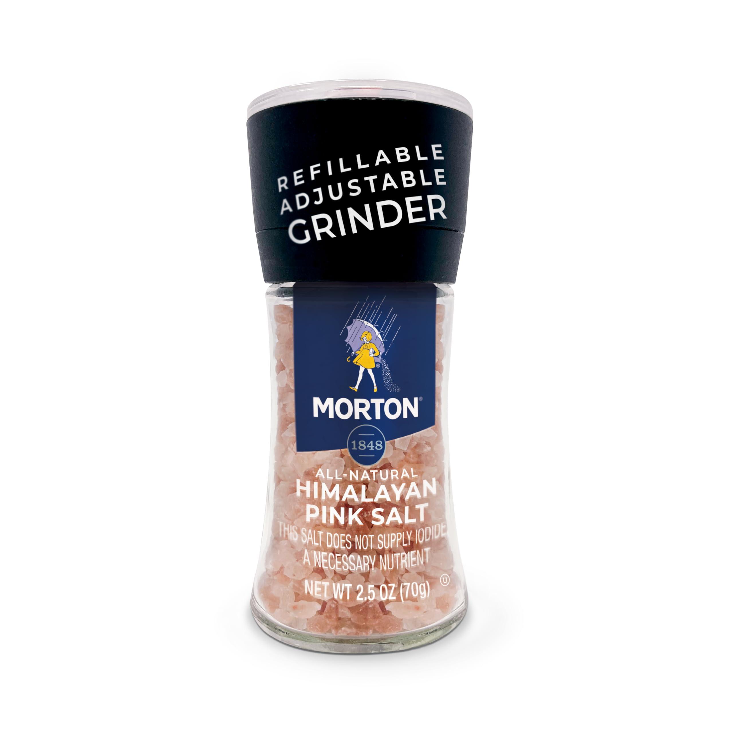 Morton Morton Himalayan Pink Salt, Grinder, Refillable & Adjustable, All-Natural, Ideal for Cooking, Seasoning, and Finishing, (2.5 oz)