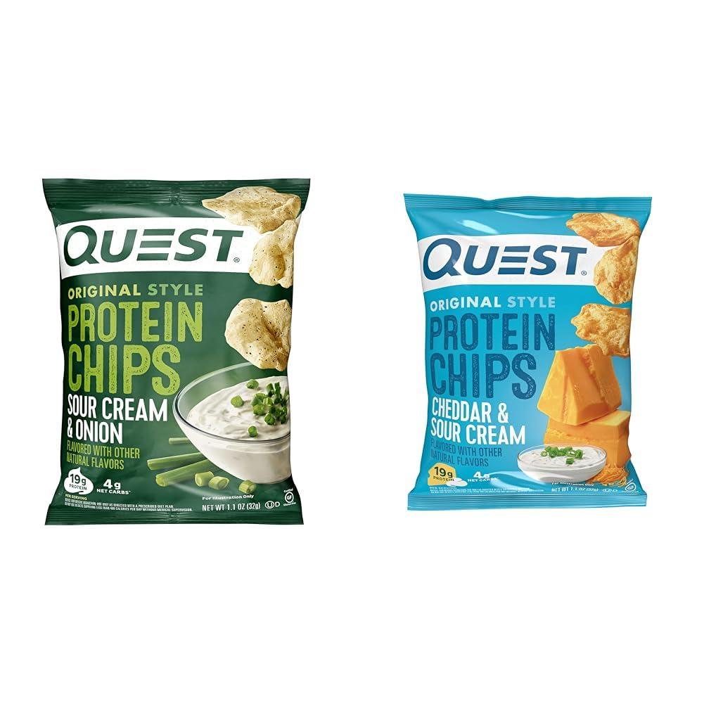Quest Nutrition Quest Nutrition Protein Chips, Sour Cream & Onion, High Protein, Low Carb, Pack of 12 & Protein Chips, Cheddar & Sour Cream, High Protein, Low Carb, 1.1 Ounce (Pack of 12)