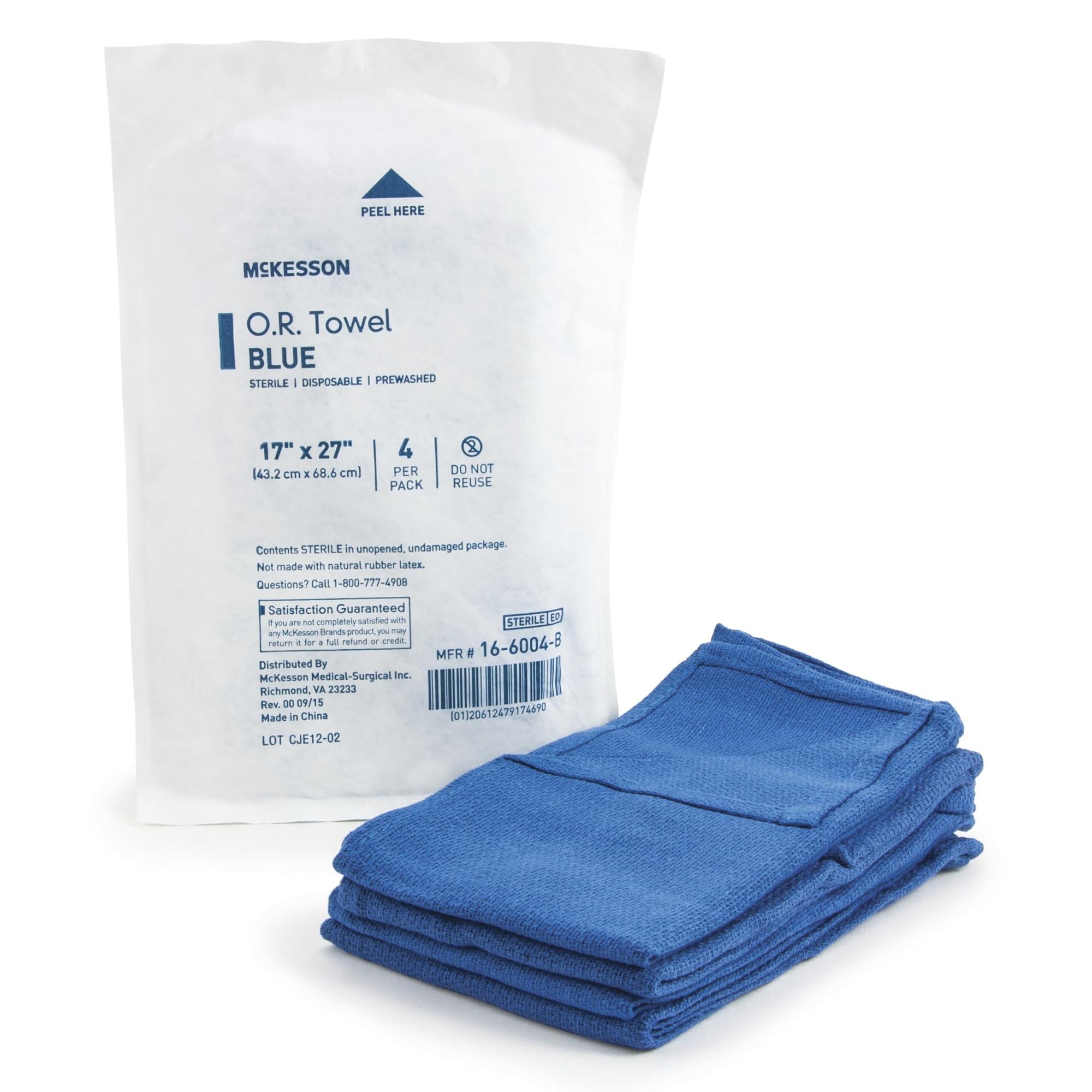 McKesson McKesson Operating Room Towels, Sterile, Disposable, Pre-Washed, Blue, 17 in x 27 in, 4 Towels per Pack