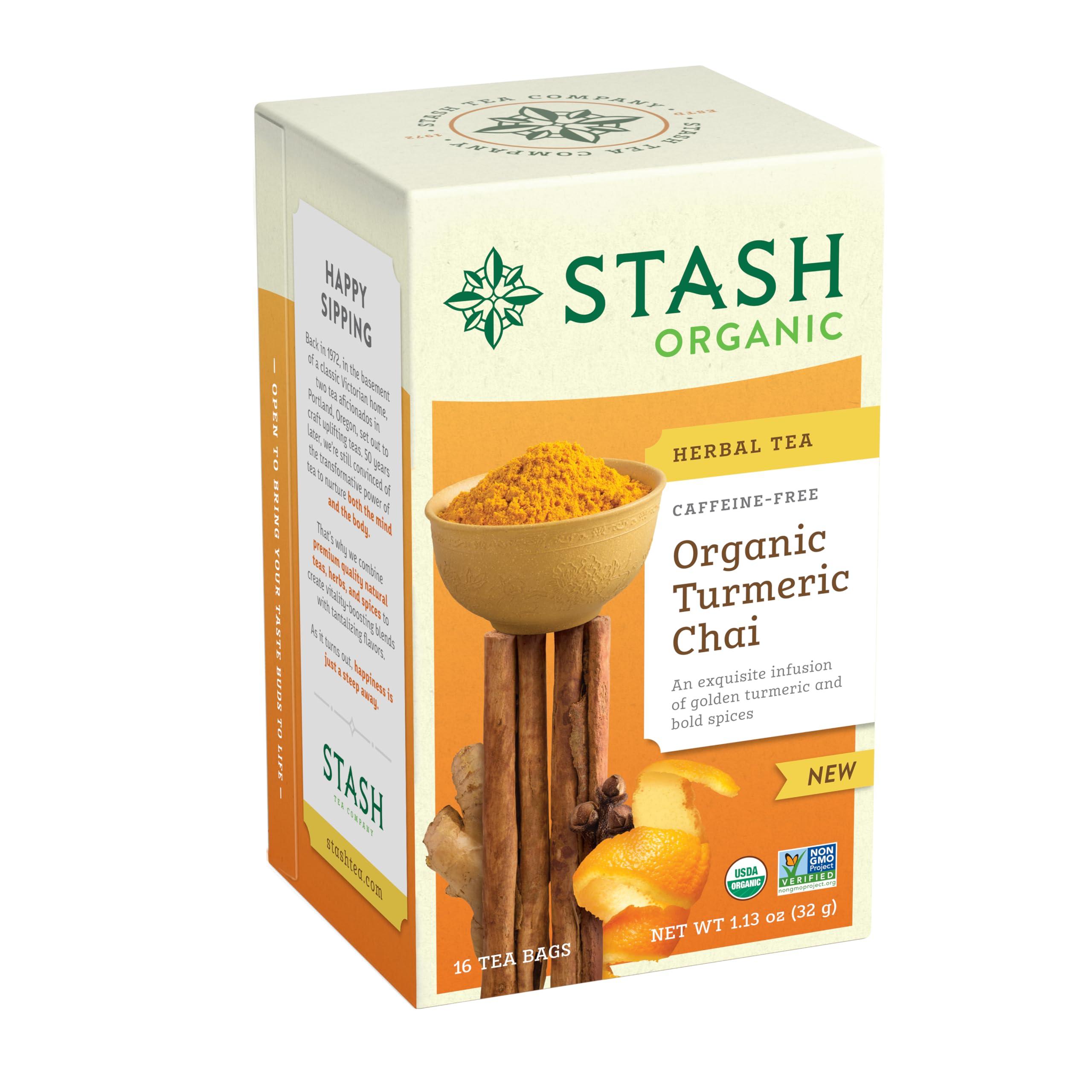 Stash Stash Tea Organic Turmeric Chai, Caffeine-Free, Non-GMO Project Verified, Serve Hot or Iced, 96 Tea Bags, 16 count (6 pack)