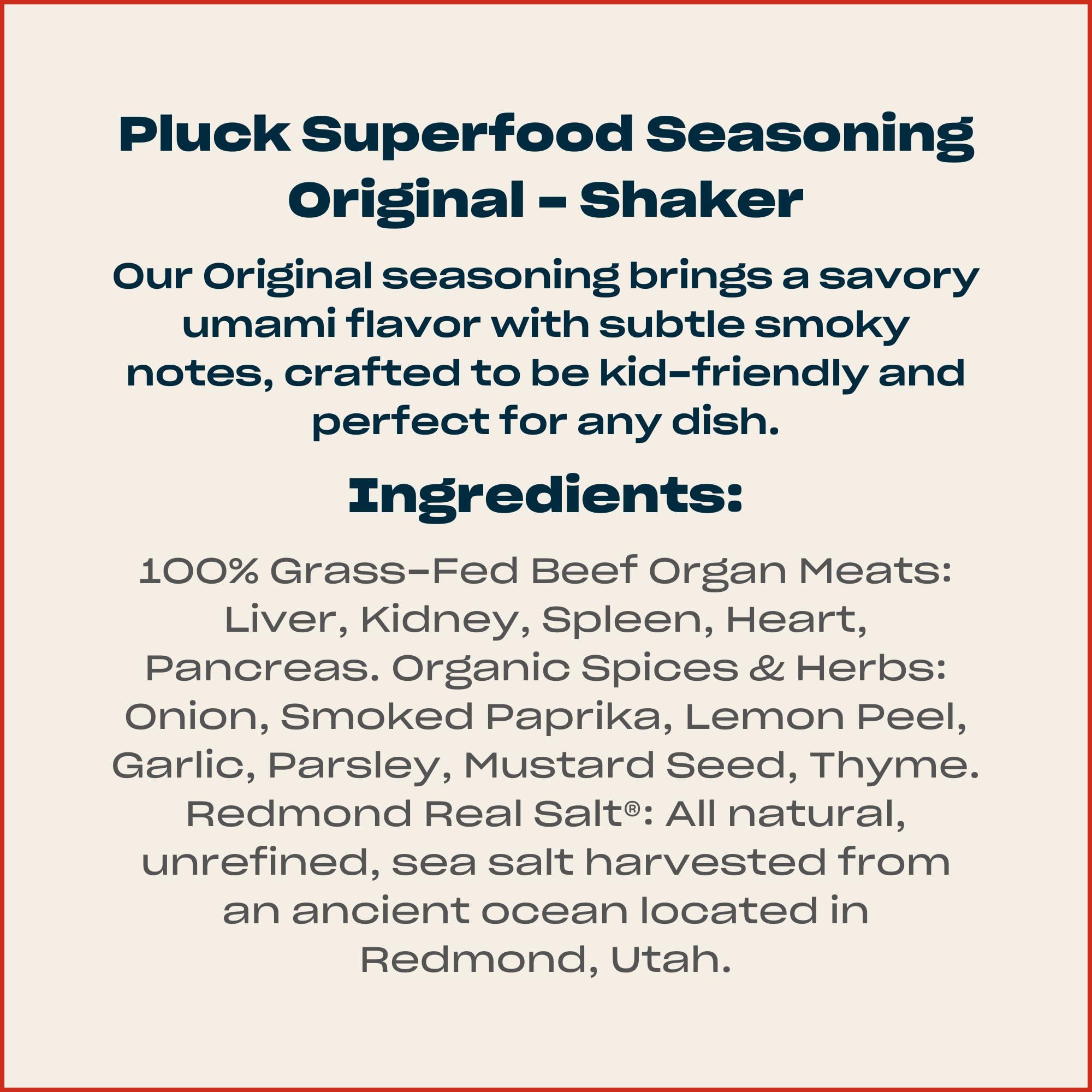 PLUCK Pluck All-Purpose Organ Meat Blend Seasoning | From Grass-Fed & Grass-Finished Pastured Beef Organs with Redmond Real Sea Salt | 30-Day Supply