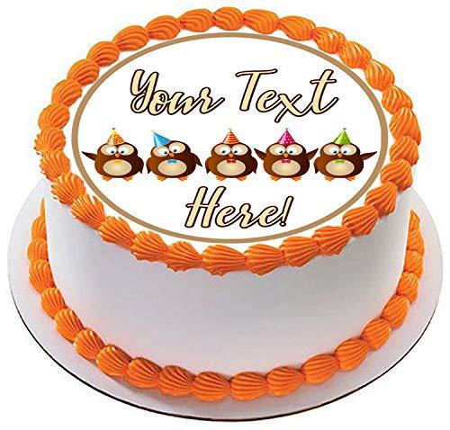 Edible Prints On Cake Cute Birthday Owls - Edible Cake Topper - 7.5" round