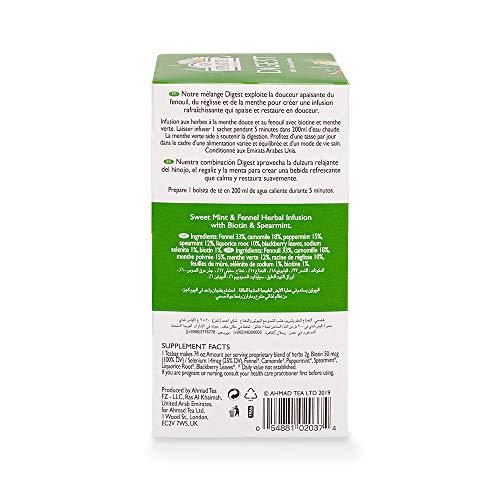 Ahmad Tea Ahmad Tea Herbal Tea, Sweet Mint, Fennel & Biotin \'Digest\' Natural Benefits Teabags, 20 ct (Pack of 6) - Decaffeinated & Sugar-Free