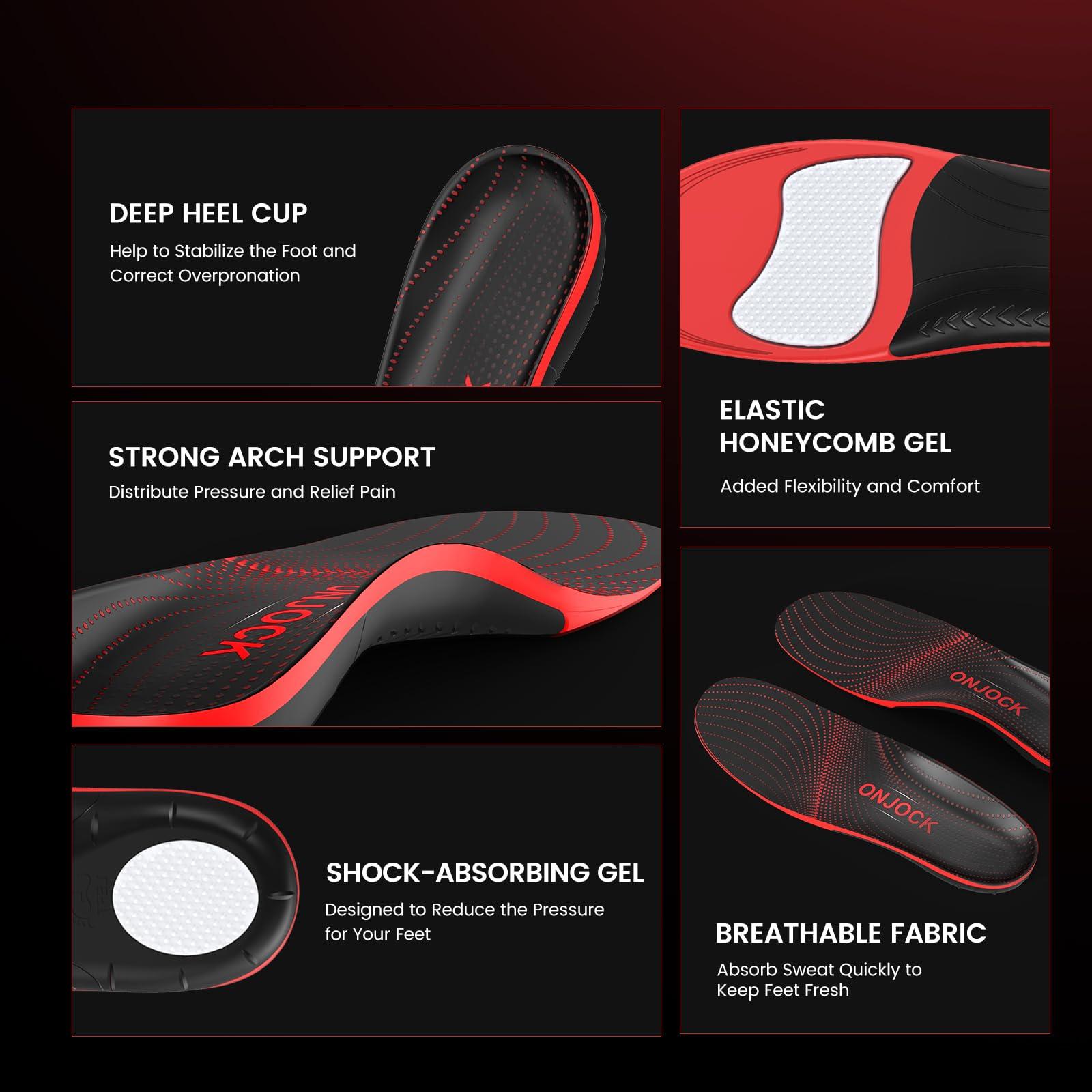 ONJOCK ONJOCK Plantar Fasciitis Strong Arch Support Insoles,Heavy Duty High Arch Support Inserts for Pain Relif (220+lbs),Flat Feet Orthotic Insoles Gel Shoe Inserts [XL: Men 12.5-14.5/Women 13.5-15.5]