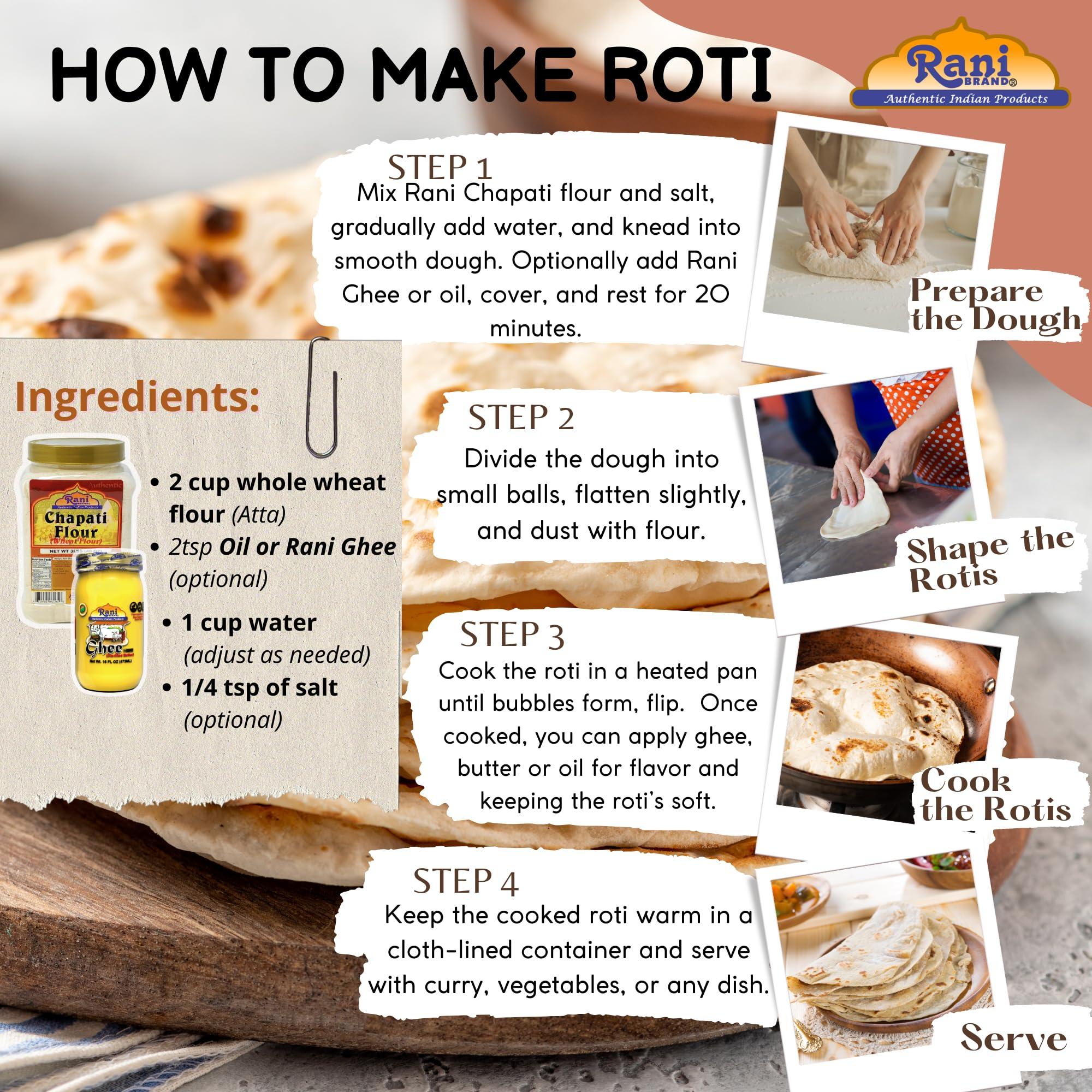 Rani Brand Authentic Indian Products Rani Chapati Flour (100% Pure Whole Wheat Atta), For Making Roti & Indian Breads 96oz (6lbs) 2.72kg PET Jar ~ All Natural | Vegan | No Salt or Colors | NON-GMO | Indian Origin