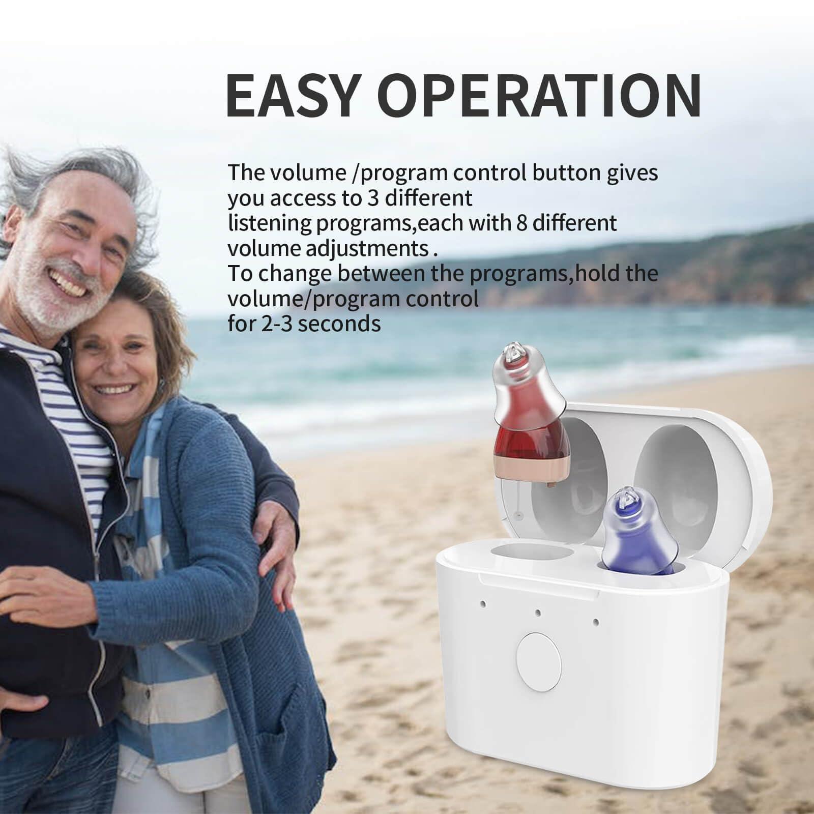 sierescon Sierescon Nano Digital Rechargeable Hearing Aids for Seniors - Completely-in-Canal Hearing Amplifier for Seniors with Noise Reduction, Pair (Blue &Red)