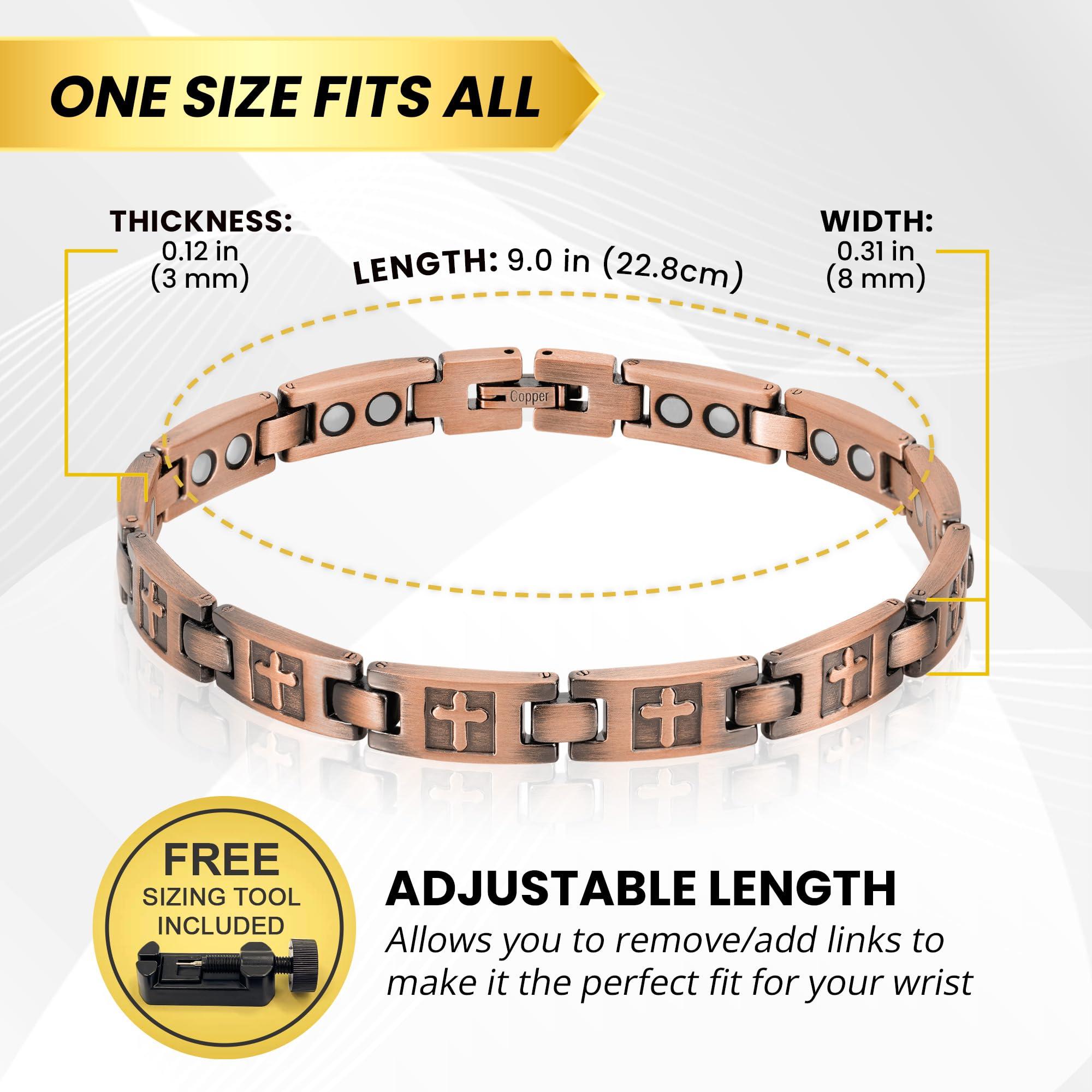 MagnetRX MagnetRX Copper Cross Bracelets for Women Effective Magnetic Womens Bracelet with Cross Adjustable Cross Bracelet with Included Sizing Tool (Cross)