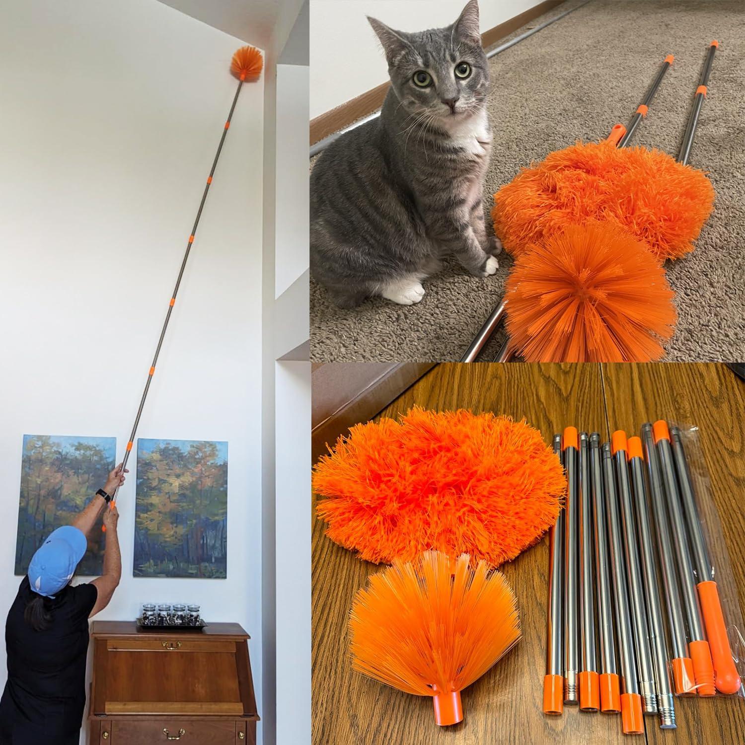 M-jump 20+ Feet High Reach Dusting Kit, Cobweb Duster & Ceiling Fan Duster with 3-14 ft Extension Pole for Cleaning, Microfiber Feather Duster Cleaner for Cleaning Walls Bookshelves Furniture Door Window