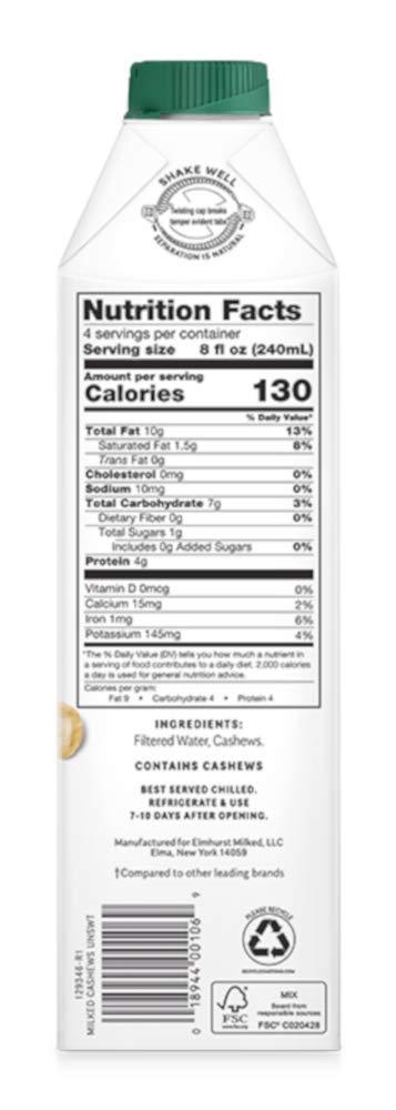 Elmhurst ELMHURST Unsweetened Cashew Milk, 32 FZ