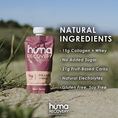 HÜMA CHIA ENERGY GEL Huma Recovery Protein Smoothie, 20 Pouches – 15g Collagen + Whey Post Workout Recovery Drink – Ready-to-Drink Protein Shake with Real Fruit, Electrolytes, Healthy Fats