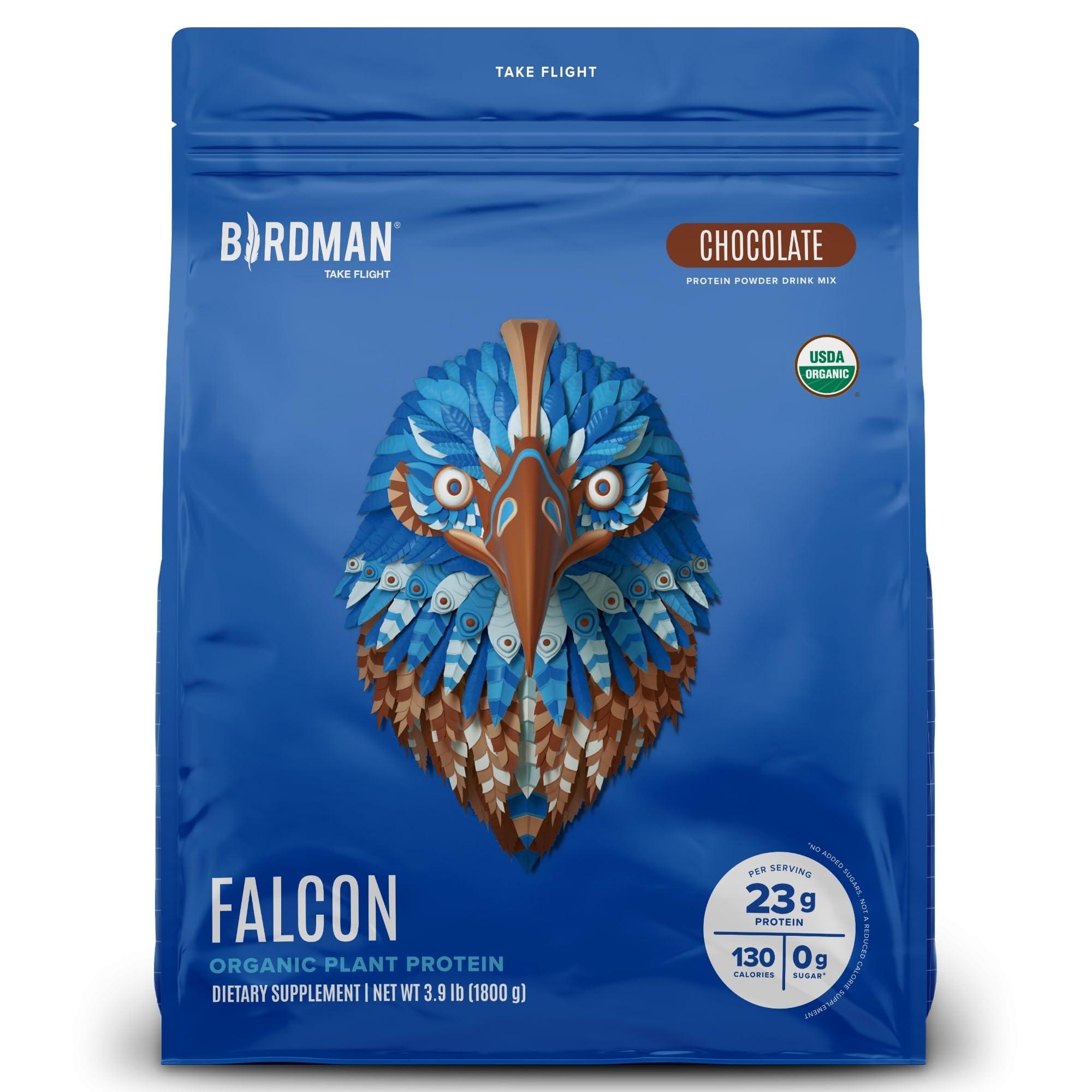 BIRDMAN BIRDMAN Falcon Vegan Protein Powder Organic, Stevia & Sugar Free, Plant Based Protein, Low Carb, Dairy Free, Keto, Non Whey Protein, Probiotic, Pea Protein | Chocolate Flavor - 60 Servings - 3.9lb