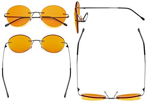 Eyekepper Eyekepper Frameless Blue Light Blocking Glasses with Orange Tinted Lens for Sleeping - Round Rimless Computer Reading Glasses Men Women Black +1.25