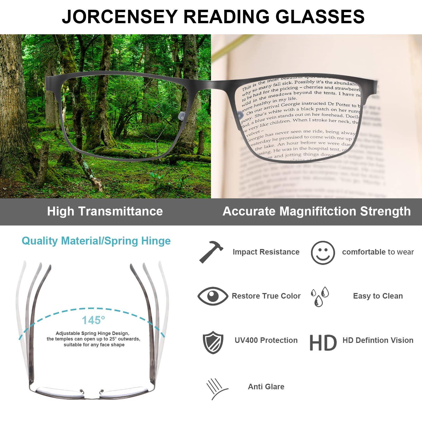 JORCENSEY JORCENSEY 3 Pack Reading Glasses for Men with Blue Light Blocking Stylish Metal Frame Readers +1.50