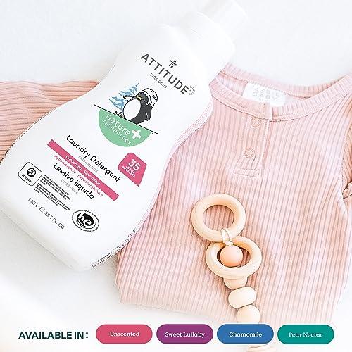 ATTITUDE Bundle of ATTITUDE Baby Bottle and Dishwashing Liquid, EWG Verified, Vegan, Sweet Lullaby, 23.7 Fl Oz + Baby Laundry Detergent, EWG Verified, HE Compatible, Sweet Lullaby, 35 Loads, 1.05 Liters