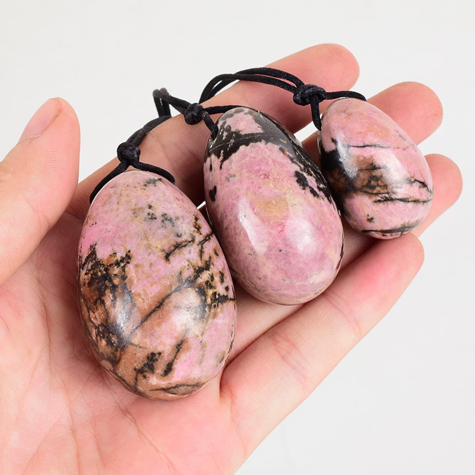 MiZuh Yoni Egg Set Jade Egg Set Drill Natural Rhodonite Yoni Egg Mineral Quartz Healing Massage Ball Kegel Exercise,30x20 Mm