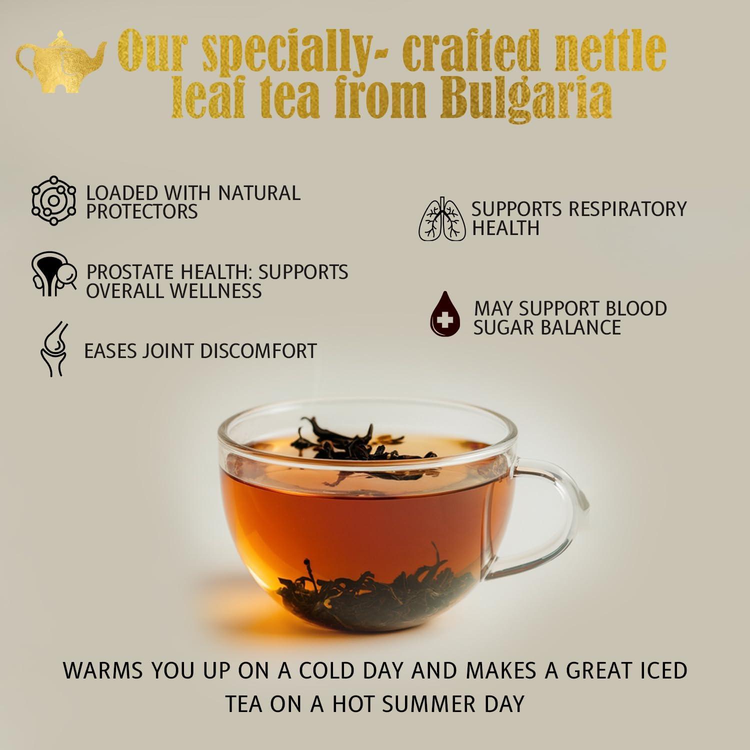 The Elegant Elephant The Elegant Elephant Nettle Leaf Tea Loose Leaf Tea Made from Pure Nettle Leaves Supports Respiratory & Balanced Blood Sugar Natural Herbal Tea, Hot or Iced Resealable 4.4oz Pouch