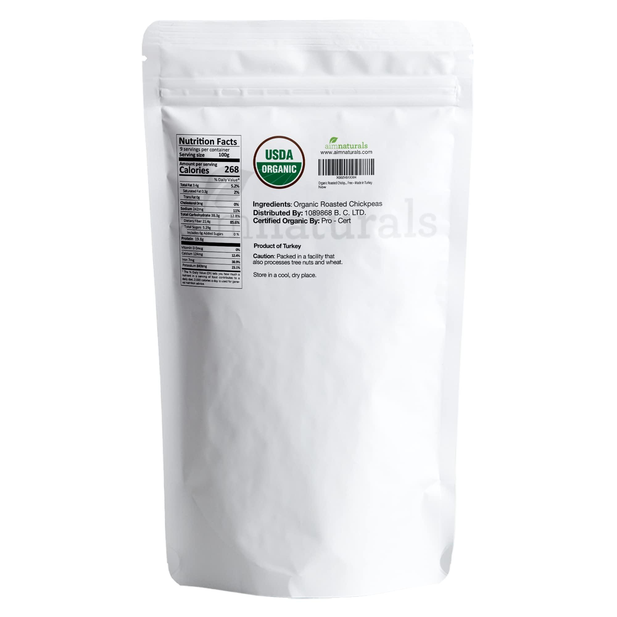 aimnaturals Organic Roasted Chickpeas 2 LB- 100% USDA Organic Certified Healthy Snack, Lightly Roasted, No Oil, No Salt, No GMO & Gluten Free Product of Turkey