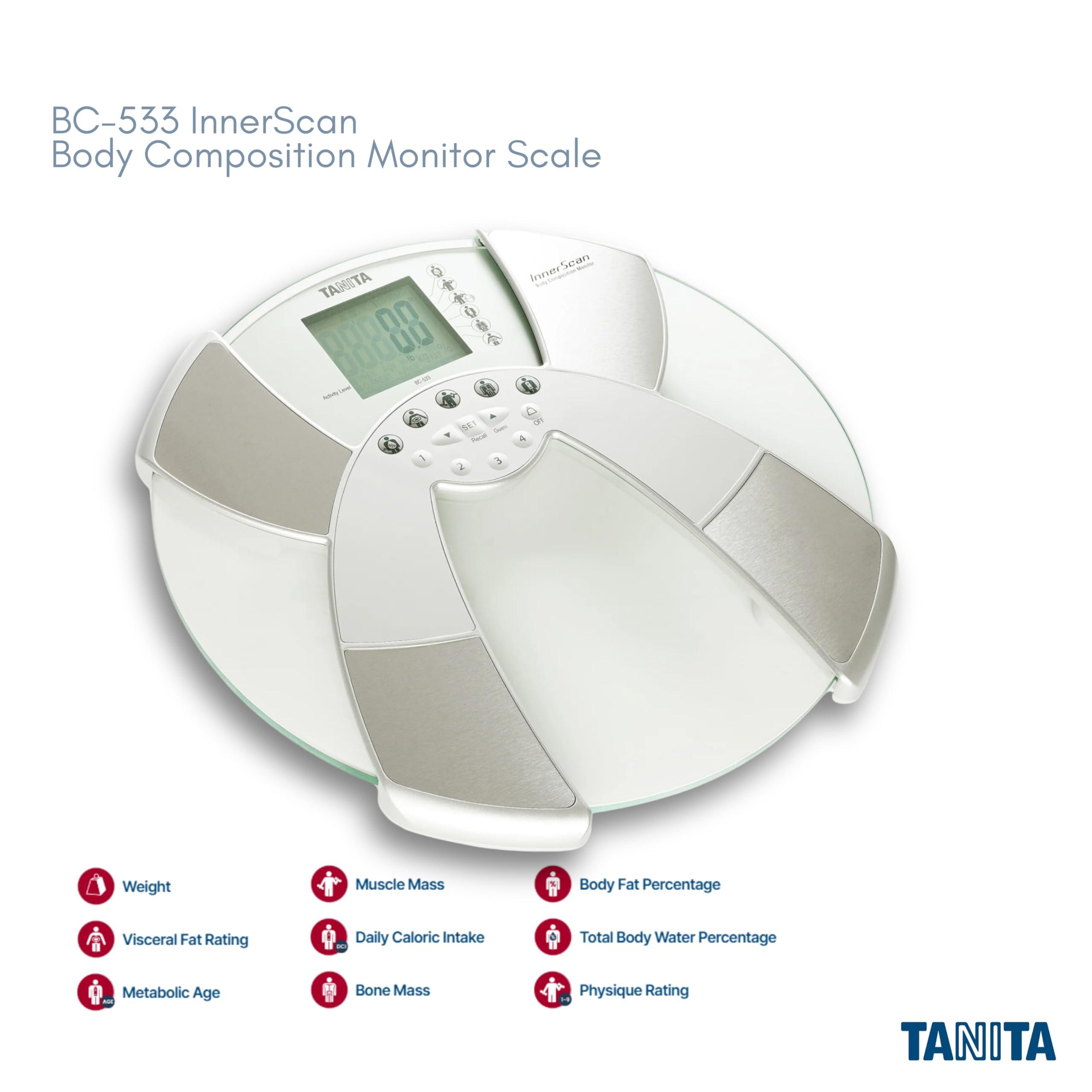 TANITA Tanita BC-533 Digital Bathroom Scale - Japan Technology Clear Glass Smart Innerscan Body Composition Monitor, Measures Weight, Body Fat, Muscle Mass, BMI, Bone Mass, Visceral Fat - FSA/HSA Eligible