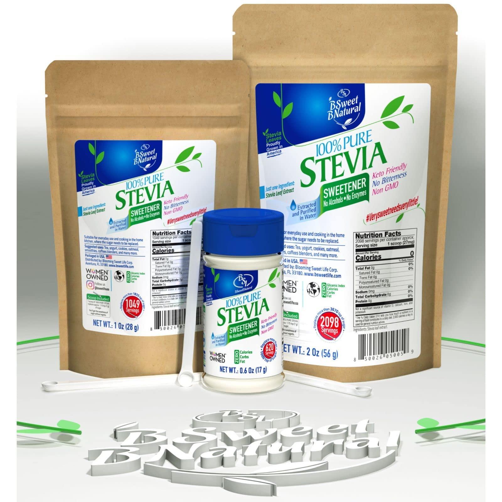 BSL BSWEETBNATURAL BSL 100% Pure Stevia Extract Powder Without Erythritol 0.6 Oz, No Artificial Sweetener, 620 Servings | Stevia No Erythritol | Zero Calorie & Keto Friendly, Pure Stevia Powder