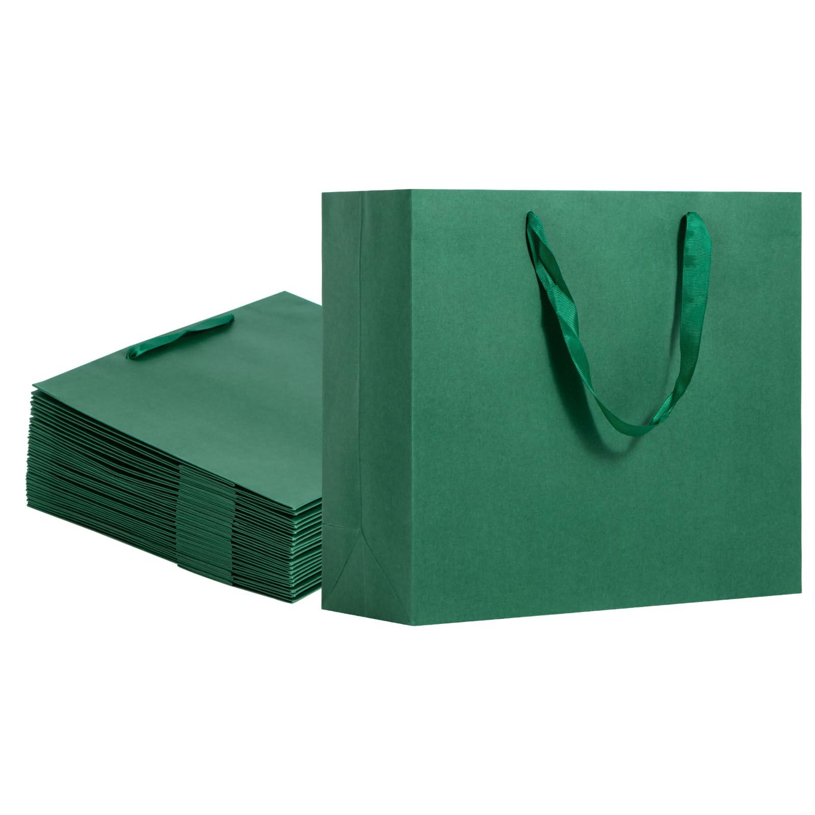 Dasofine Dasofine 20pcs Green Dark Gift Bags, Large Gift Bags 12.5\" x 4.5\" x 11\", Thick Kraft Paper Favor Bags, Gift Bags with Handles for Party, Wedding, Baby Shower