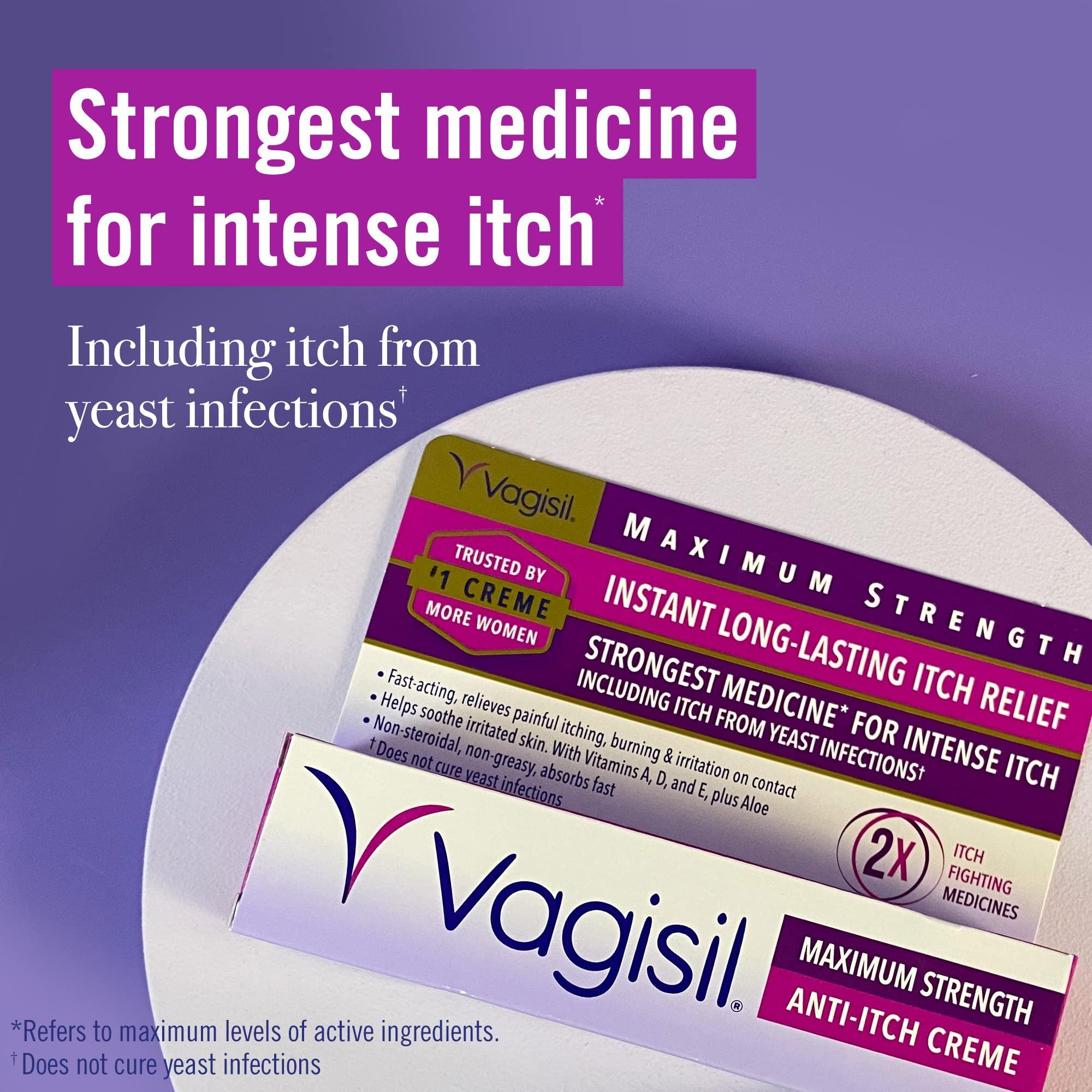 Vagisil Vagisil Maximum Strength Feminine Anti-Itch Cream with Benzocaine for Women, Helps Relieve Yeast Infection Irritation, Gynecologist Tested, Fast-Acting, Soothes and Cools Skin, 1 oz (Pack of 2)