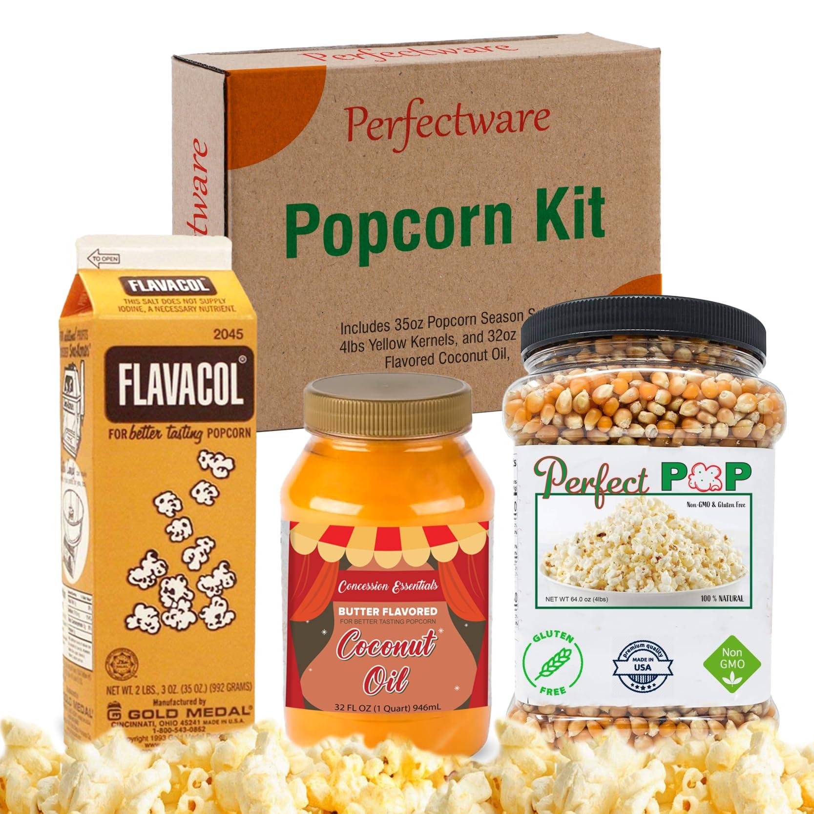 Perfectware Perfectware Popcorn Kit- (Includes 35oz Popcorn Season Salt, 4lbs Yellow Kernels, and 32oz Butter Flavored Coconut Oil, Plain,PW-Popcorn Kit-3