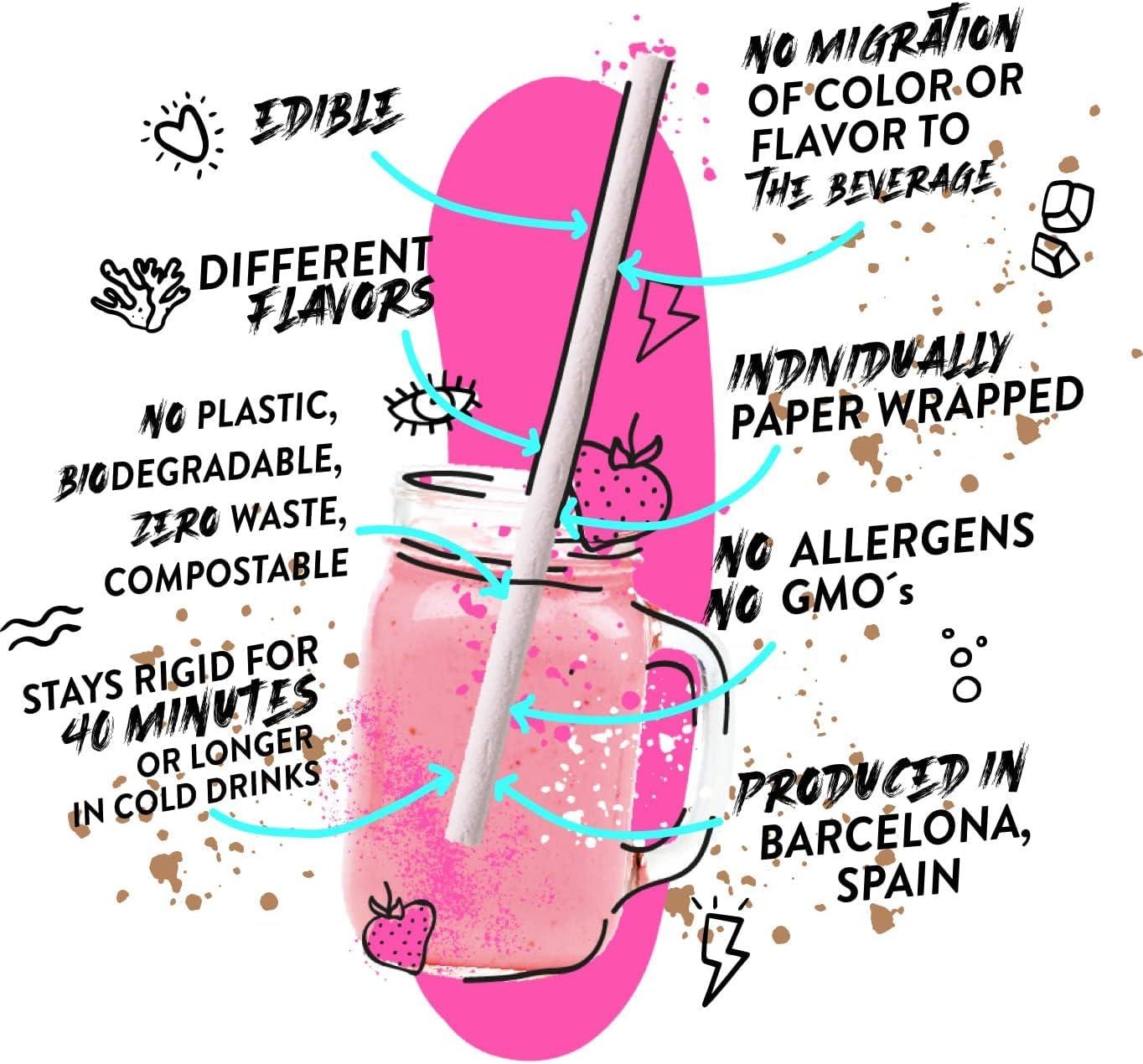 SORBOS Sorbos Edible Straws, Flavor Mix Variety, Chocolate, Lemon, Lime, Strawberry, Individually Packaged, No PFAS, No Allergens, No Gluten, 7.4 inches long (Pack of 200)