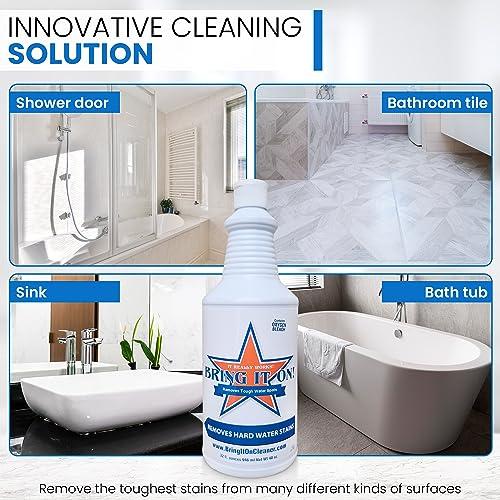 BRING IT ON! IT REALLY WORKS! Bring It On Cleaner Water Spot Polishing Kit | For Shower Glass and Windows | Tile and Grout Polishing | Included Drill Scrub Brush, Microfiber, 8 ounces Water Spot Remover