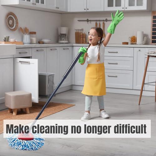 HANDRERLEE 16Pcs Spin Mop Replacement Heads, 360 Easy Wring Spin Mop 100% Microfiber Refill, Easy Cleaning Spin Mop Heads, 2 Tank System Replace Head for Easy House Cleaning Floor Mopping,Blue&White