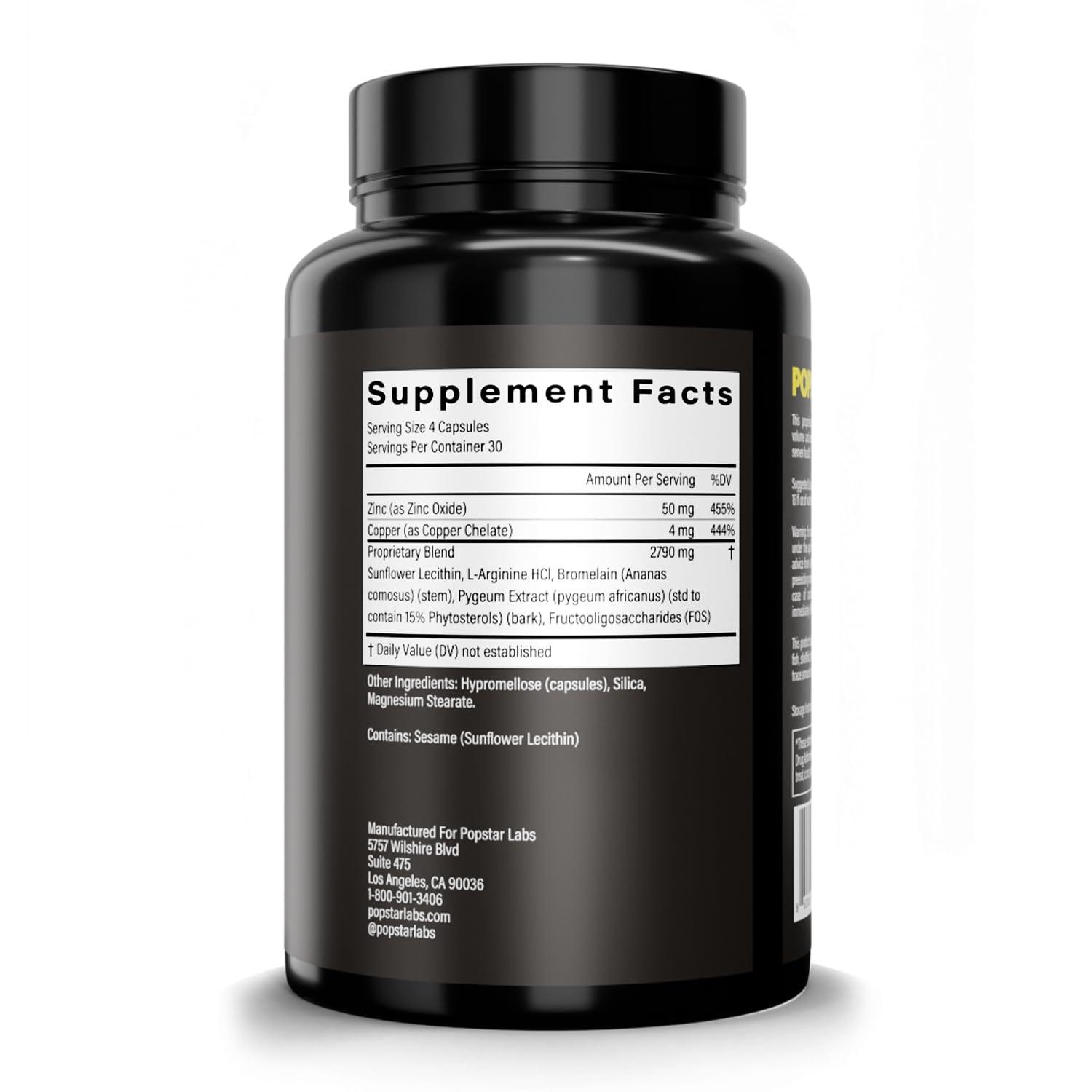 POPSTAR POPSTAR Labs Semen Volume Booster - Men\'s Semen Health & Fertility Supplement - Doctor Formulated to Increase Load Volume - Made in USA - Non-GMO, Organic, Vegan - 240 Capsules - (2 Month Supply)