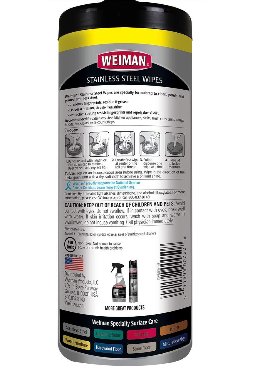 Weiman Weiman Stainless Steel Cleaner Wipes (3 Pack) Removes Fingerprints, Residue, Water Marks and Grease from Appliances - Works Great on Refrigerators, Dishwashers, Ovens, and Grills - Packaging May Vary
