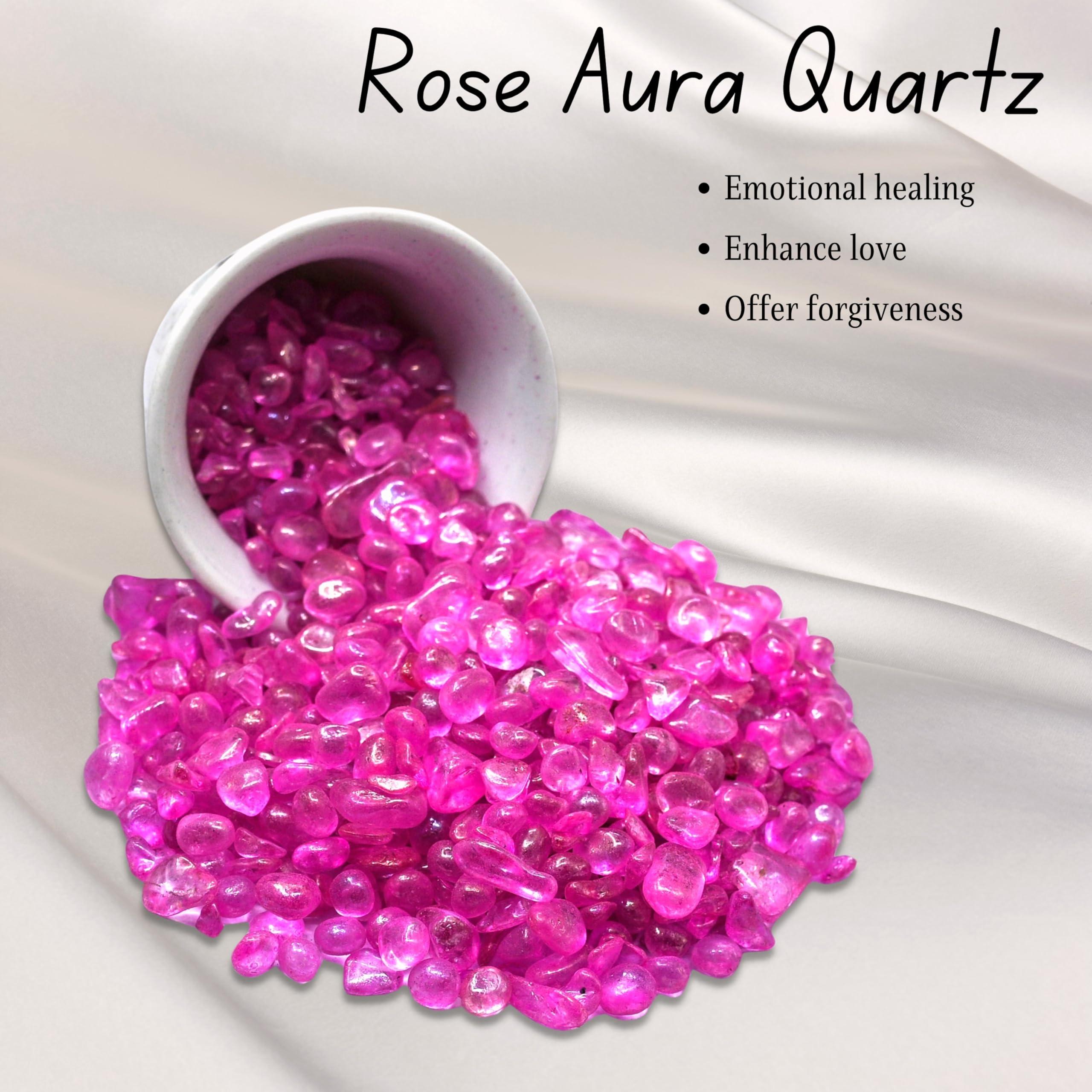Amazing Gemstone Rose Aura Quartz Crystal Chips Aquarium Gravel Rocks - Aura Quartz Chips Bulk Fish Tank Gravel, Small Tumbled Stone Chips and Tiny Crystals for Decoration (Natural AAA Grade Gemstones)