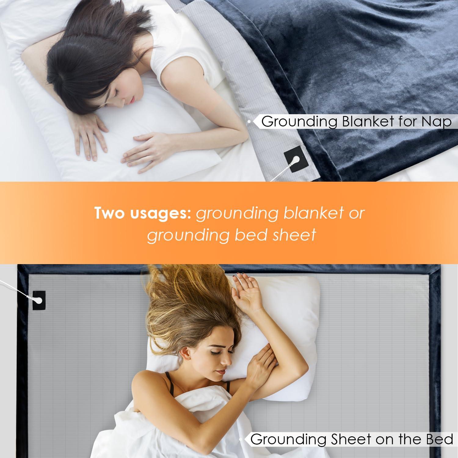 ibowee Grounding Blanket/Bed Sheet for Better Slepping, 55 * 80 inch, Grounded Throw Kit with Silver Fiber, Grounding Bed Sheet in 2 Usage Ways (Dark Blue)
