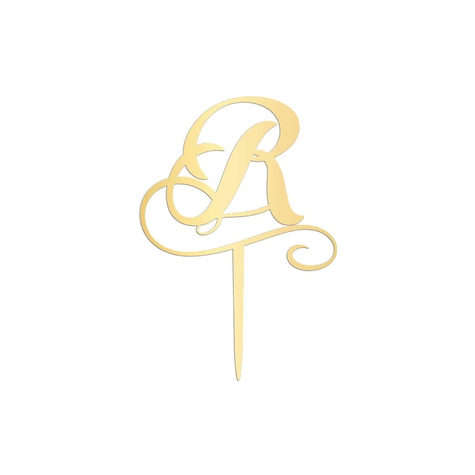 Vinisong Vinisong Personalized Initials R Cake Topper Monogram Cake Topper Rustic Wedding Cake Topper Letter R Cake Topper Acrylic Gold Cake Decoration Birthday Party Decor Supplies