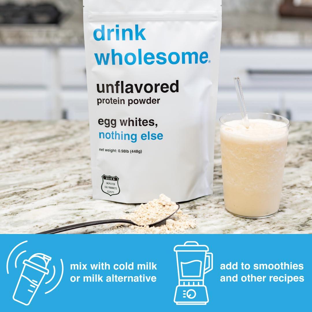 drink wholesome drink wholesome Unflavored Egg White Protein Powder | for Sensitive Stomachs | Gut Friendly | Low FODMAP | Dairy & Lactose Free | Carnivore & Paleo | Safe for Kids & Seniors