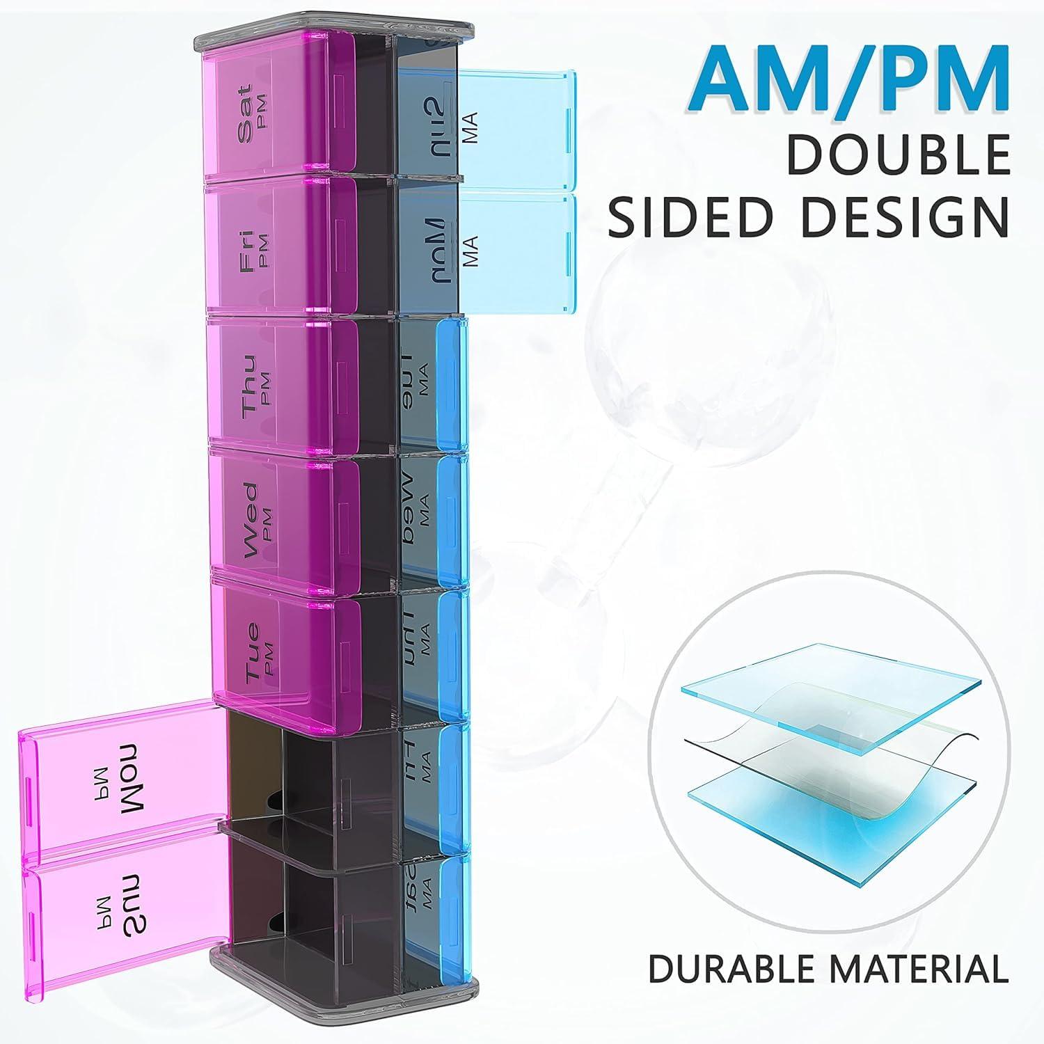 BEXEEN Extra Large Pill Organizer- XXL Pill Box 7 Day - Weekly Pill Organizer with AM PM Large Compartments Big Pill Case for Supplements Jumbo Pill Holder for Vitamins Huge Medicine Organizer 2 Times a Day