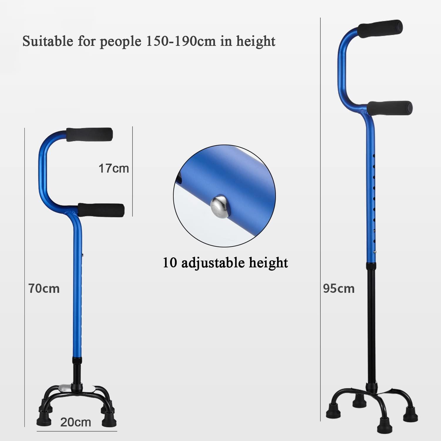 SEVEEZ SEVEEZ Quad Cane Adjustable Tetrapod Walking Stick with Four Leg Wide Base Aluminum Lightweight Standing Walking Aid (Color : Red)