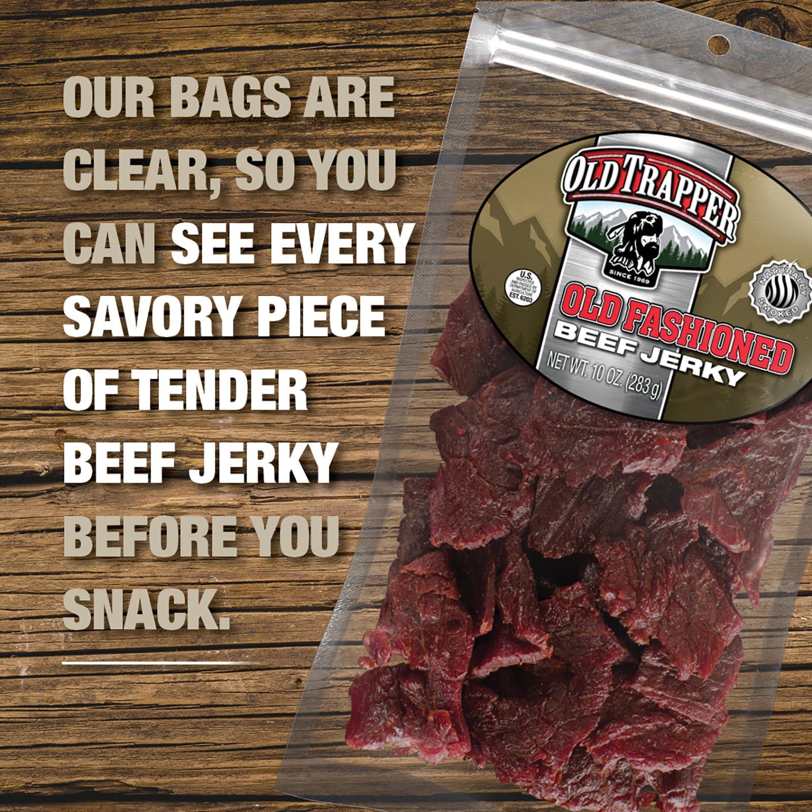 Old Trapper Old Trapper Beef Jerky, Old-Fashioned 10-Ounce Bag, Tender Meat Snacks for Lunches or Between Meals, 11 Grams of Protein, Zero Grams of Fat, and 70 Calories per Ounce (Pack of One)