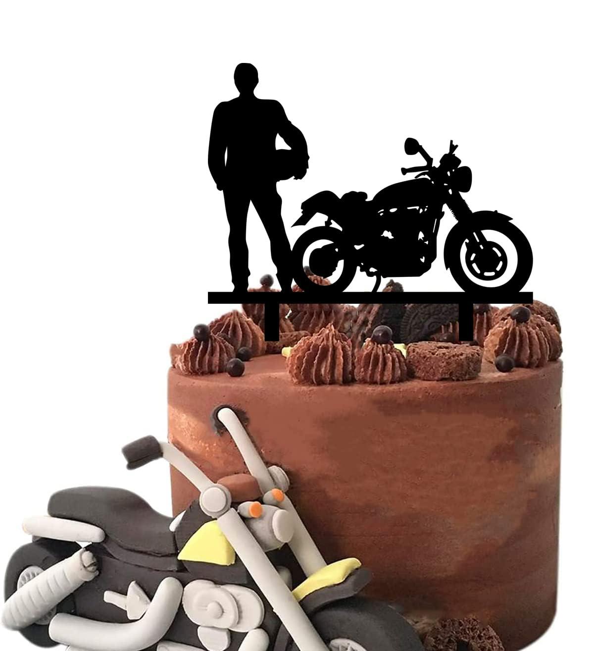 keonsatrz Motorcycle Happy Birthaday Cake Topper Motorbike Rider Racing Theme Party Cake Topper Cool biker Happy Birthday Cake Topper for Motorbike Theme Party Supplies