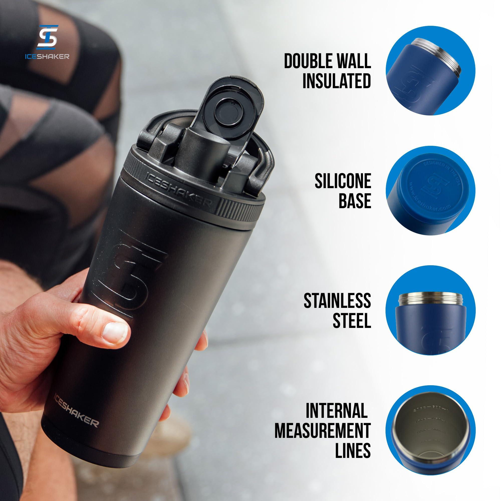 Ice Shaker Ice Shaker Insulated Stainless Steel Shaker Bottle | 26oz, Navy | Cold for 30+ Hours | Insulated Cup with Twist-on Agitator | Odor-Free Bottle for Protein Shakes, Water, Smoothies, Cocktails